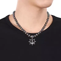 7-7.5mm Black Freshwater Cultured Pearl and 1/3 ct. t.w. Black Diamond Anchor Necklace in Sterling Silver with Black Rhodium Plated