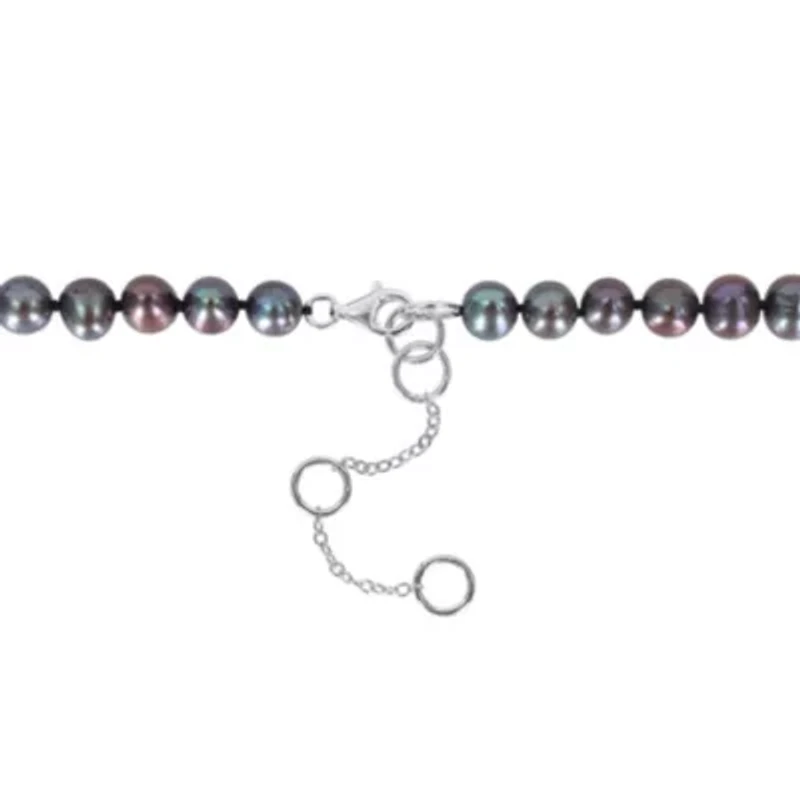 7-7.5mm Black Freshwater Cultured Pearl and 1/3 ct. t.w. Black Diamond Anchor Necklace in Sterling Silver with Black Rhodium Plated