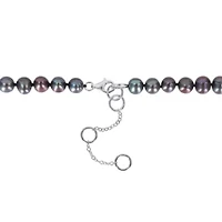 7-7.5mm Black Freshwater Cultured Pearl and 1/3 ct. t.w. Black Diamond Anchor Necklace in Sterling Silver with Black Rhodium Plated