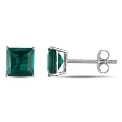 Lab Created Created Emerald Stud Earrings in 10K White Gold