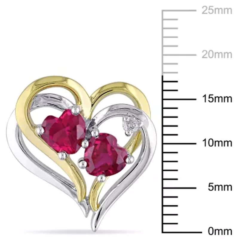 Lab Created Created Ruby and Diamond Accent Heart Earrings in 2-Tone Sterling Silver