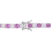 Lab Created Created Pink and White Sapphire Bracelet in Sterling Silver