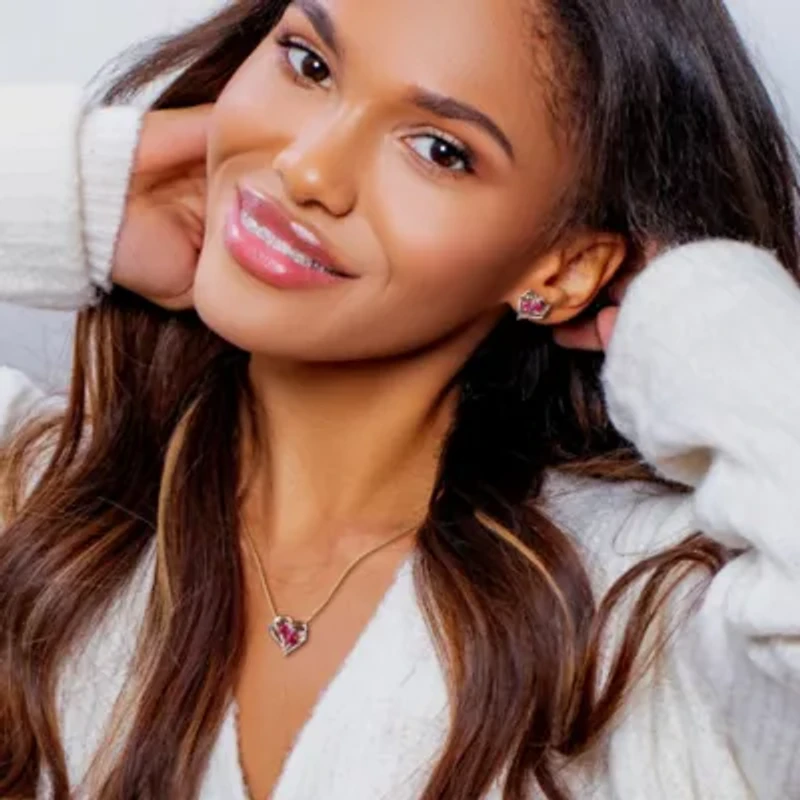 Lab Created 2-Pc Set of Created Ruby and Diamond Accent Heart Stud Earrings and Pendant with Chain in 2-Tone Sterling Silver