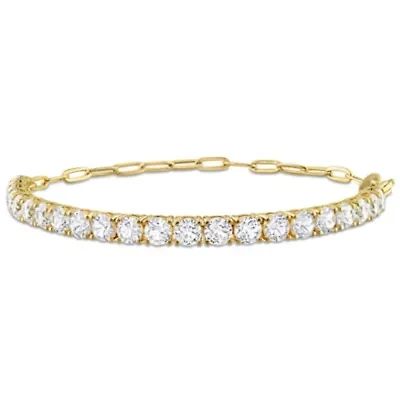 Lab Created Created White Sapphire Semi Tennis Bracelet in Yellow Plated Sterling Silver