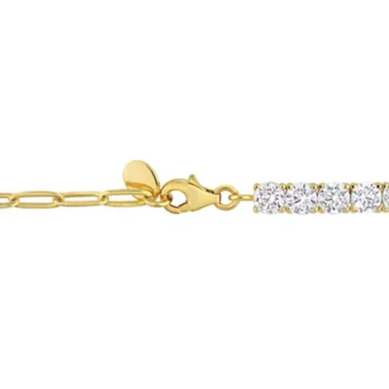 Lab Created Created White Sapphire Semi Tennis Bracelet in Yellow Plated Sterling Silver