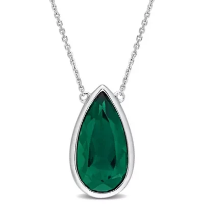 Lab Created Created Emerald Teardrop Pendant with Chain in 14K White Gold