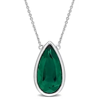 Lab Created Created Emerald Teardrop Pendant with Chain in 14K White Gold