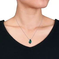 Lab Created Created Emerald Teardrop Pendant with Chain in 14K White Gold
