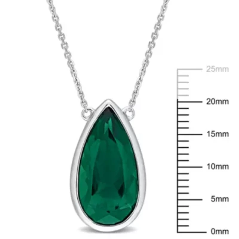 Lab Created Created Emerald Teardrop Pendant with Chain in 14K White Gold