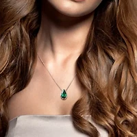 Lab Created Created Emerald Teardrop Pendant with Chain in 14K White Gold