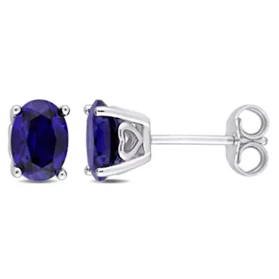 Lab Created Created Blue Sapphire Stud Earrings in Sterling Silver