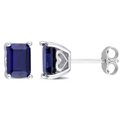 Lab Created Created Blue Sapphire Stud Earrings in Sterling Silver