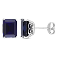 Lab Created Created Blue Sapphire Stud Earrings in Sterling Silver