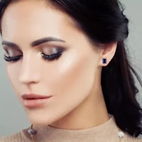 Lab Created Created Blue Sapphire Stud Earrings in Sterling Silver