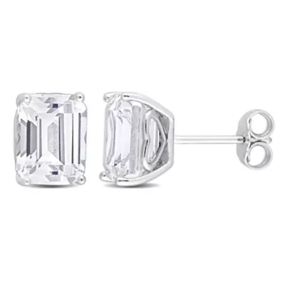 Lab Created Created White Sapphire Stud Earrings in Sterling Silver
