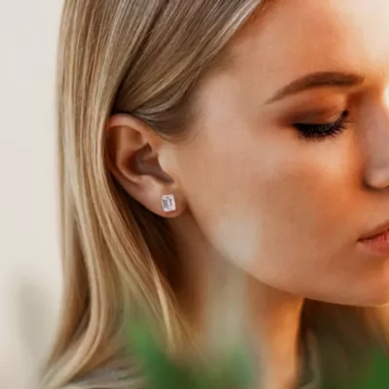 Lab Created Created White Sapphire Stud Earrings in Sterling Silver