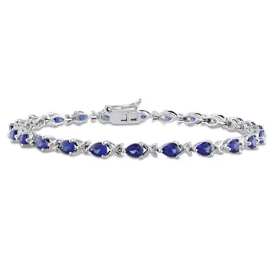 Lab Created Created Blue Sapphire "X" Link Bracelet in Sterling Silver