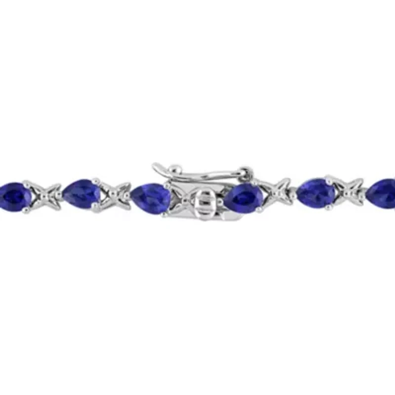 Lab Created Created Blue Sapphire "X" Link Bracelet in Sterling Silver