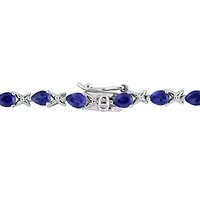 Lab Created Created Blue Sapphire "X" Link Bracelet in Sterling Silver