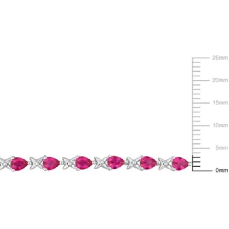 Lab Created Created Ruby "X" Link Bracelet in Sterling Silver