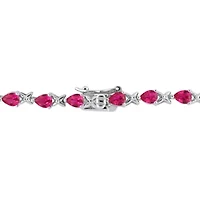Lab Created Created Ruby "X" Link Bracelet in Sterling Silver