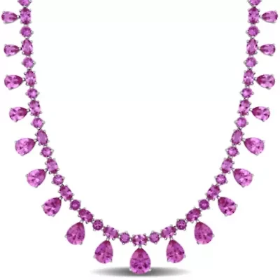 Lab Created Created Pink Sapphire Necklace in Sterling Silver