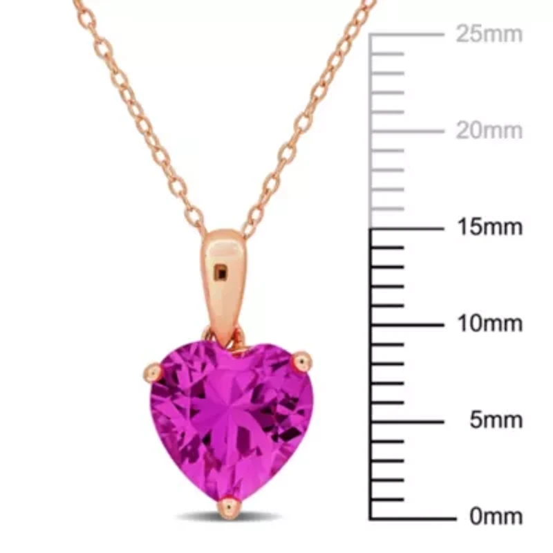 Lab Created Created Pink Sapphire Solitaire Heart Design Pendant with Chain in Rose Plated Sterling Silver