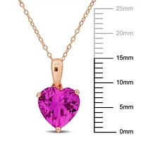 Lab Created Created Pink Sapphire Solitaire Heart Design Pendant with Chain in Rose Plated Sterling Silver