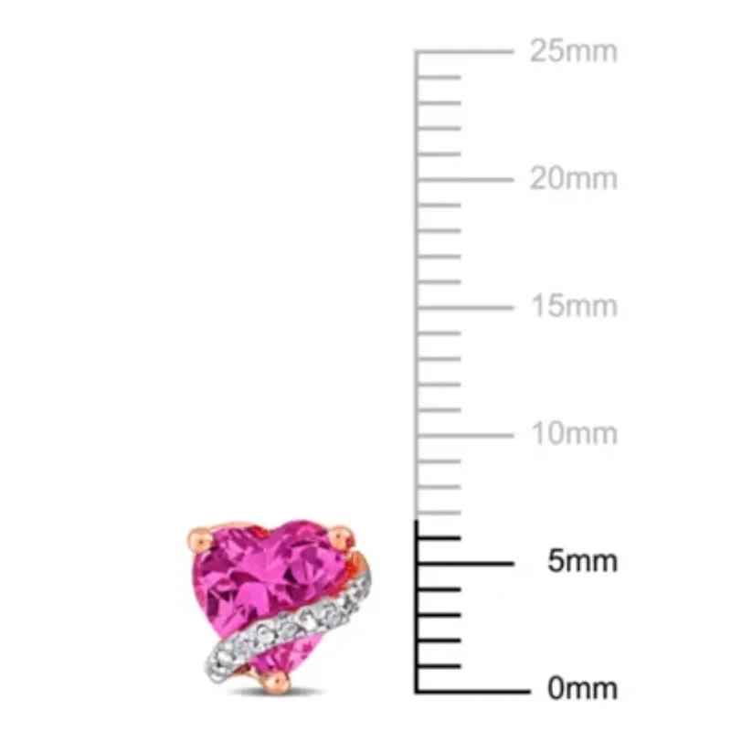 Lab Created Created Pink Sapphire and Diamond Accent Heart Stud Earrings in Rose Plated Sterling Silver