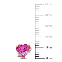 Lab Created Created Pink Sapphire and Diamond Accent Heart Stud Earrings in Rose Plated Sterling Silver