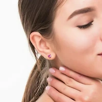 Lab Created Created Pink Sapphire and Diamond Accent Heart Stud Earrings in Rose Plated Sterling Silver