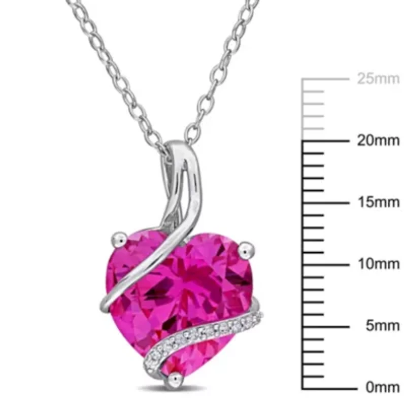 Lab Created Created Pink Sapphire and Diamond Accent Heart Wrapped Pendant with Chain in Sterling Silver