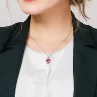 Lab Created Created Pink Sapphire and Diamond Accent Heart Wrapped Pendant with Chain in Sterling Silver