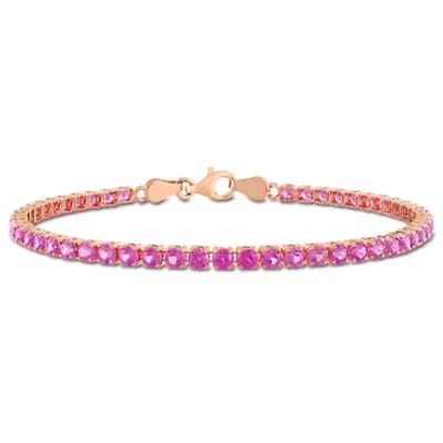 Lab Created Created Pink Sapphire Tennis Bracelet in Rose Plated Sterling Silver