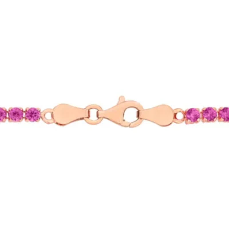 Lab Created Created Pink Sapphire Tennis Bracelet in Rose Plated Sterling Silver