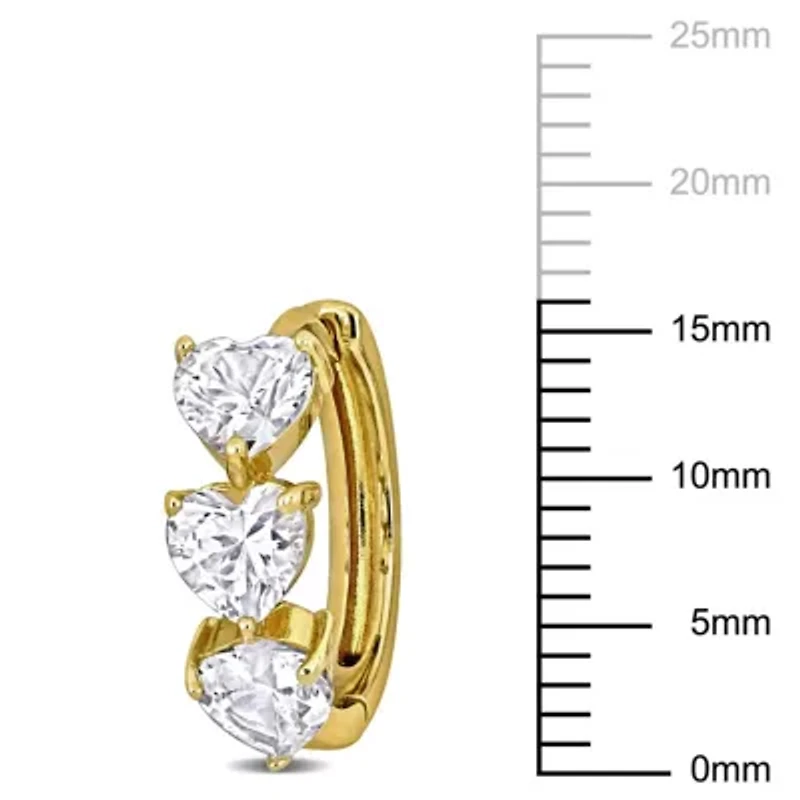 Lab Created Created White Sapphire Heart Hoop Earrings in Yellow Plated Sterling Silver