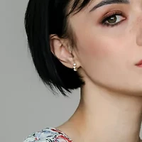 Lab Created Created White Sapphire Heart Hoop Earrings in Yellow Plated Sterling Silver