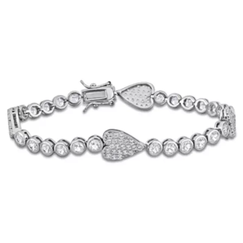 Lab Created Created White Sapphire Heart Bracelet in Sterling Silver