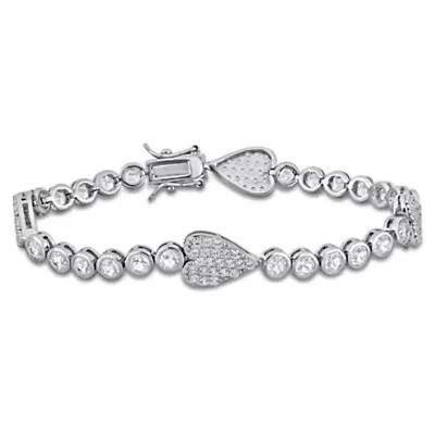 Lab Created Created White Sapphire Heart Bracelet in Sterling Silver