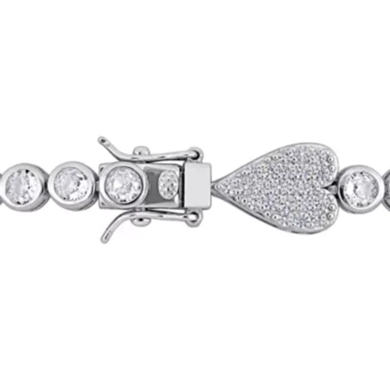 Lab Created Created White Sapphire Heart Bracelet in Sterling Silver