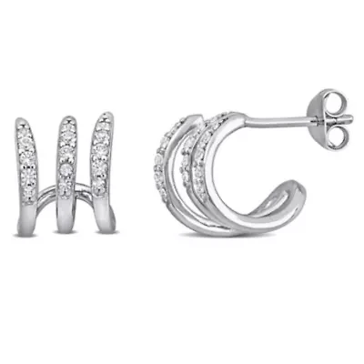 Lab Created Created White Sapphire 3-Layer Earrings in Sterling Silver