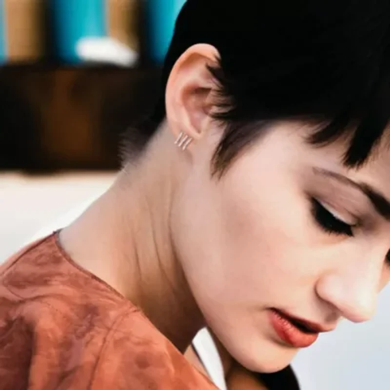 Lab Created Created White Sapphire 3-Layer Earrings in Sterling Silver