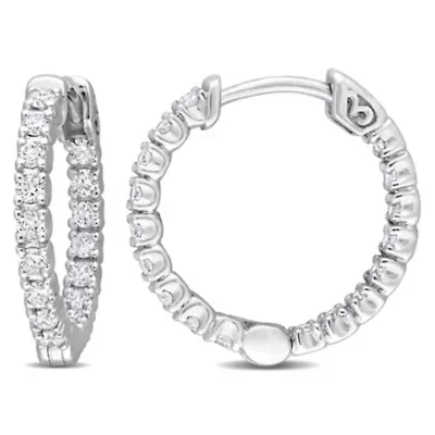 1/2 ct. t.w Diamond Hoop Earrings in 14K White Gold