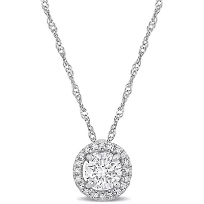 3/5 ct. t.w. Diamond Halo Drop Pendant with Chain in 14K White Gold, 17"