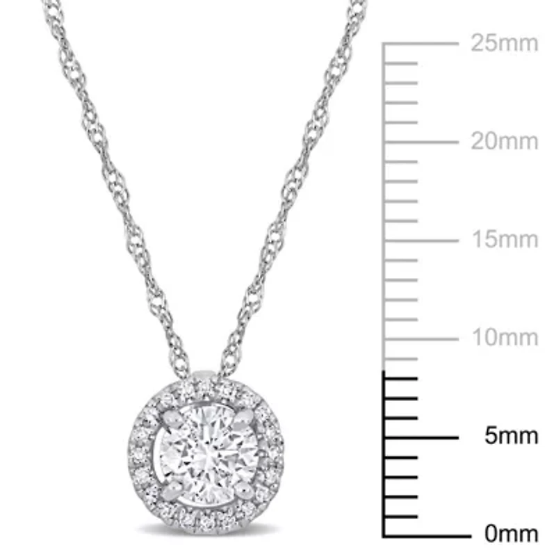 3/5 ct. t.w. Diamond Halo Drop Pendant with Chain in 14K White Gold, 17"