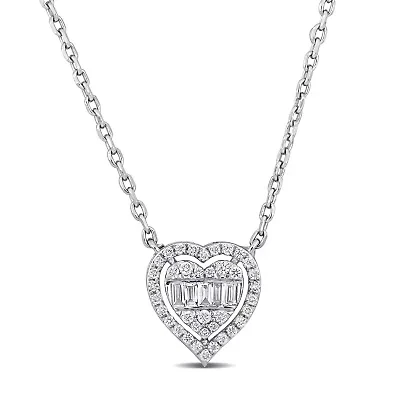1/4 ct. t.w. Diamond Heart Halo Necklace in 14K White Gold, 17"