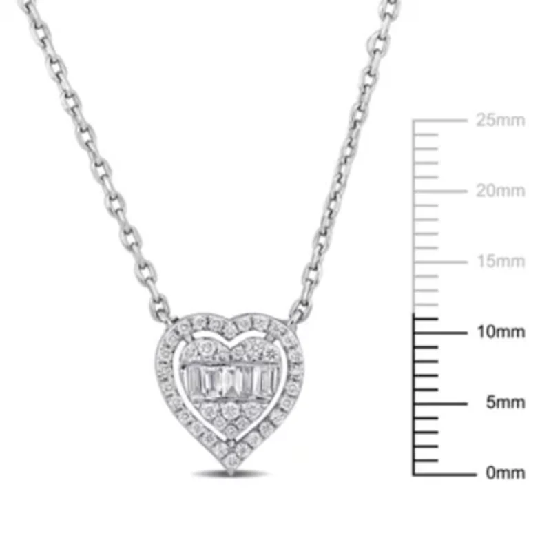 1/4 ct. t.w. Diamond Heart Halo Necklace in 14K White Gold, 17"