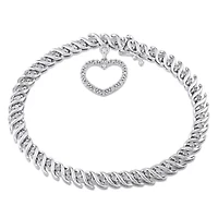 1 ct. t.w. Diamond Tennis Bracelet with Heart Charm in Sterling Silver, 7"