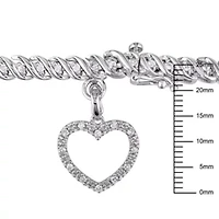 1 ct. t.w. Diamond Tennis Bracelet with Heart Charm in Sterling Silver, 7"