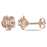 Lab Created Created White Sapphire Flower Stud Earrings in Rose Plated Sterling Silver